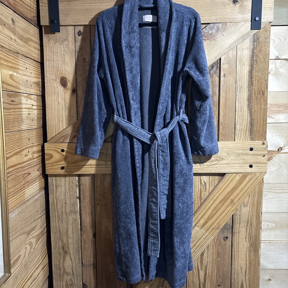 Victoria's Secret Blue Gray Robe Terry Cloth Long Wrap Belt  S/P